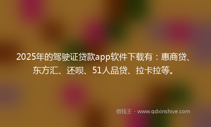 2025年的驾驶证贷款app软件下载有：惠商贷、东方汇、还呗、51人品贷、拉卡拉等。
