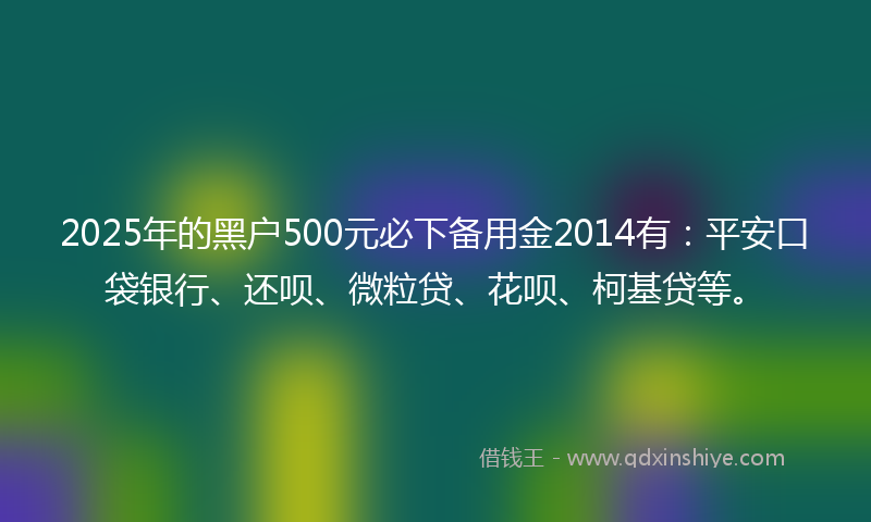 2025年的黑户500元必下备用金2014有：平安口袋银行、还呗、微粒贷、花呗、柯基贷等。
