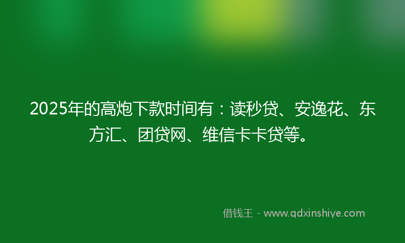2025年的高炮下款时间有：读秒贷、安逸花、东方汇、团贷网、维信卡卡贷等。