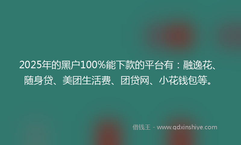 2025年的黑户100%能下款的平台有：融逸花、随身贷、美团生活费、团贷网、小花钱包等。