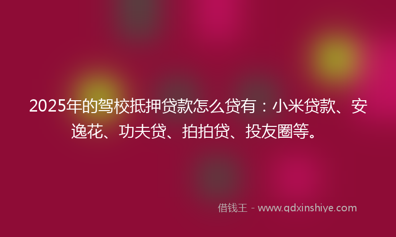 2025年的驾校抵押贷款怎么贷有：小米贷款、安逸花、功夫贷、拍拍贷、投友圈等。