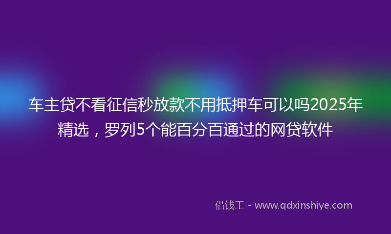车主贷不看征信秒放款不用抵押车可以吗2025年精选，罗列5个能百分百通过的网贷软件
