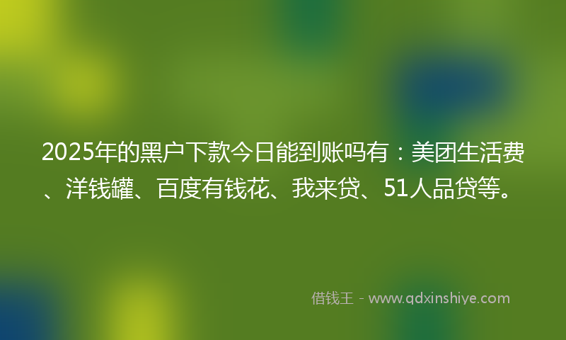 2025年的黑户下款今日能到账吗有：美团生活费、洋钱罐、百度有钱花、我来贷、51人品贷等。