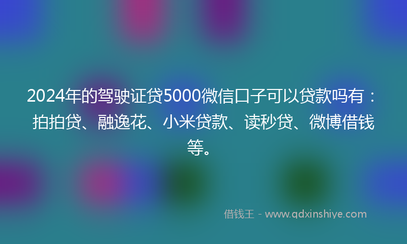 2024年的驾驶证贷5000微信口子可以贷款吗有：拍拍贷、融逸花、小米贷款、读秒贷、微博借钱等。
