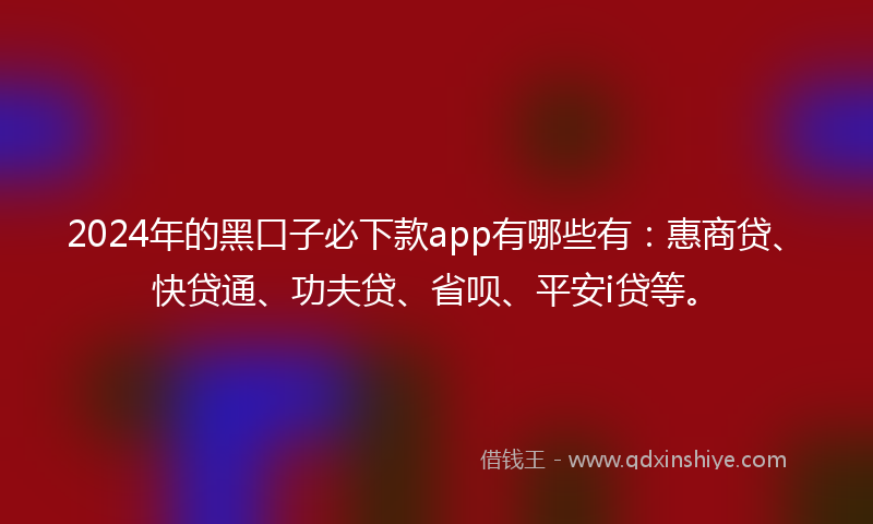 2024年的黑口子必下款app有哪些有：惠商贷、快贷通、功夫贷、省呗、平安i贷等。