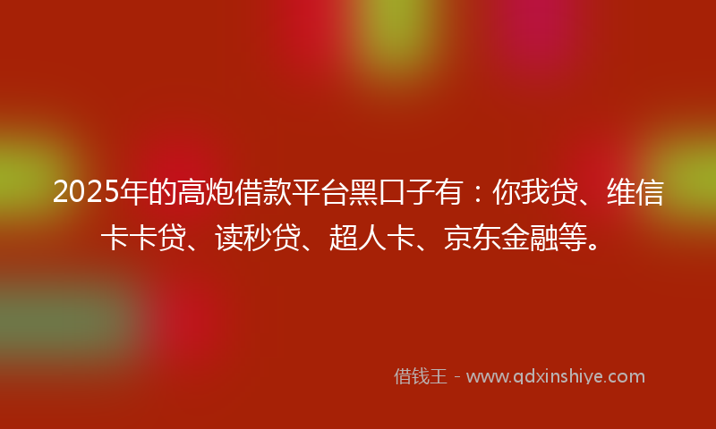 2025年的高炮借款平台黑口子有：你我贷、维信卡卡贷、读秒贷、超人卡、京东金融等。