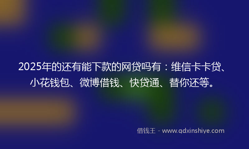 2025年的还有能下款的网贷吗有：维信卡卡贷、小花钱包、微博借钱、快贷通、替你还等。