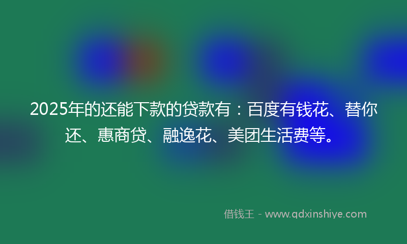 2025年的还能下款的贷款有：百度有钱花、替你还、惠商贷、融逸花、美团生活费等。