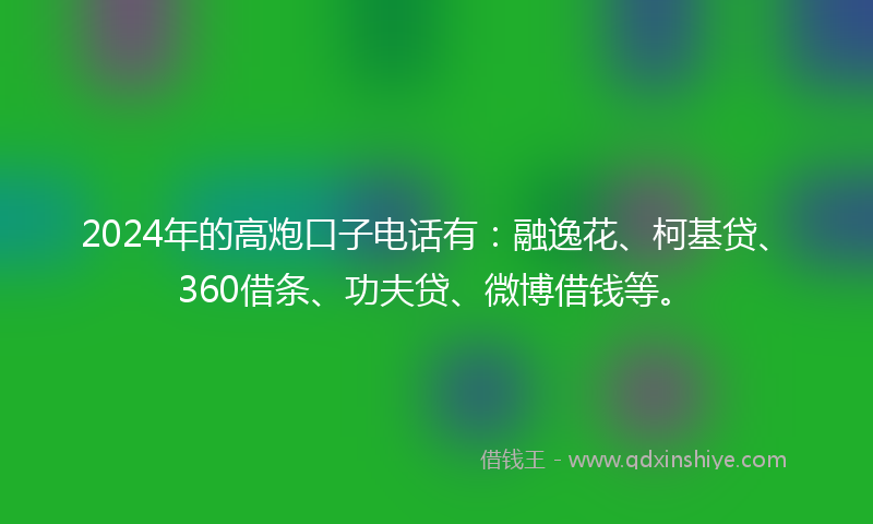 2024年的高炮口子电话有：融逸花、柯基贷、360借条、功夫贷、微博借钱等。
