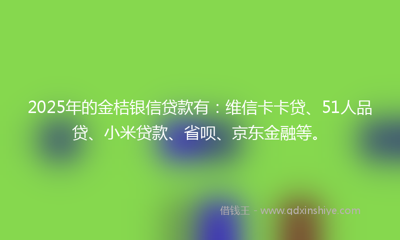 2025年的金桔银信贷款有：维信卡卡贷、51人品贷、小米贷款、省呗、京东金融等。
