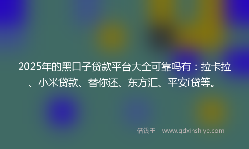 2025年的黑口子贷款平台大全可靠吗有：拉卡拉、小米贷款、替你还、东方汇、平安i贷等。