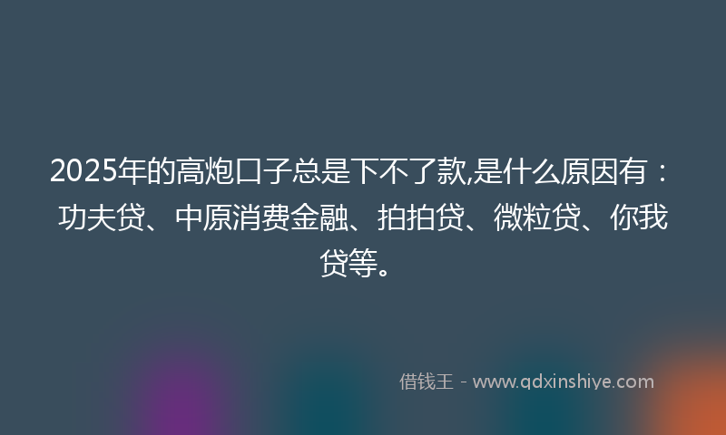 2025年的高炮口子总是下不了款,是什么原因有：功夫贷、中原消费金融、拍拍贷、微粒贷、你我贷等。