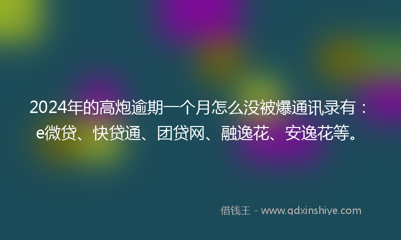 2024年的高炮逾期一个月怎么没被爆通讯录有：e微贷、快贷通、团贷网、融逸花、安逸花等。
