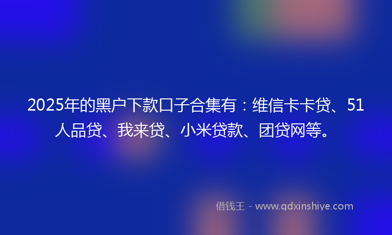 2025年的黑户下款口子合集有：维信卡卡贷、51人品贷、我来贷、小米贷款、团贷网等。