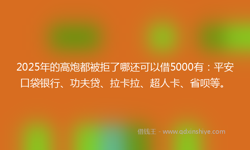 2025年的高炮都被拒了哪还可以借5000有：平安口袋银行、功夫贷、拉卡拉、超人卡、省呗等。