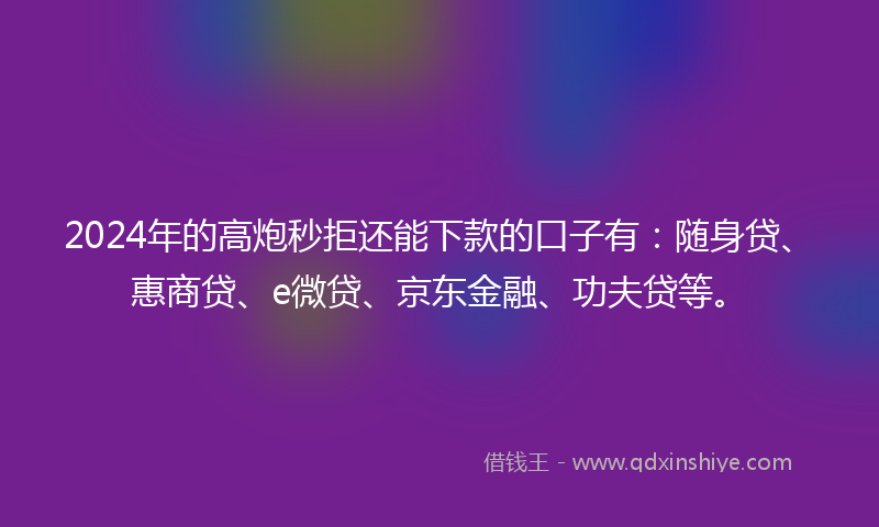 2024年的高炮秒拒还能下款的口子有：随身贷、惠商贷、e微贷、京东金融、功夫贷等。