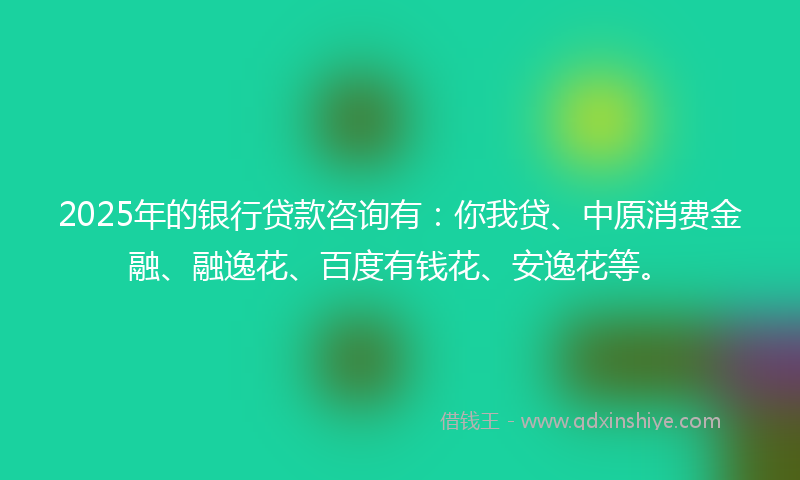 2025年的银行贷款咨询有：你我贷、中原消费金融、融逸花、百度有钱花、安逸花等。