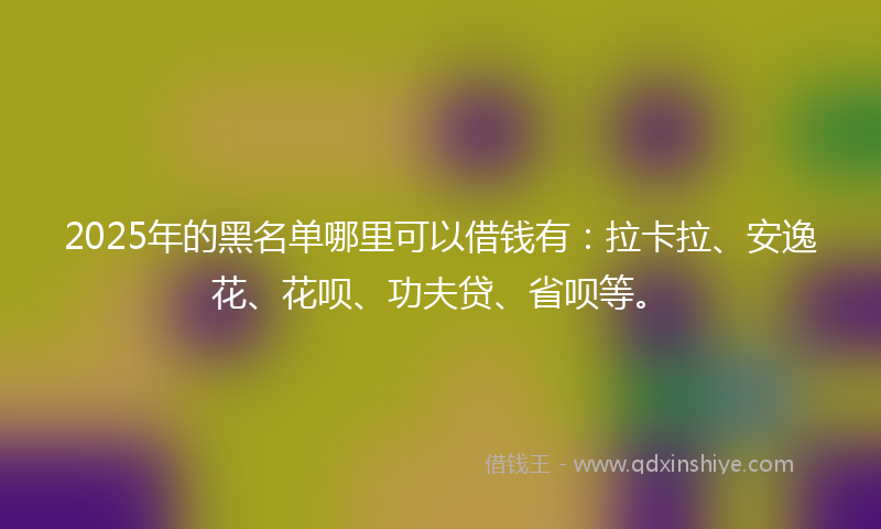 2025年的黑名单哪里可以借钱有：拉卡拉、安逸花、花呗、功夫贷、省呗等。