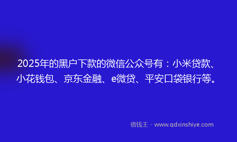 2025年的黑户下款的微信公众号有：小米贷款、小花钱包、京东金融、e微贷、平安口袋银行等。