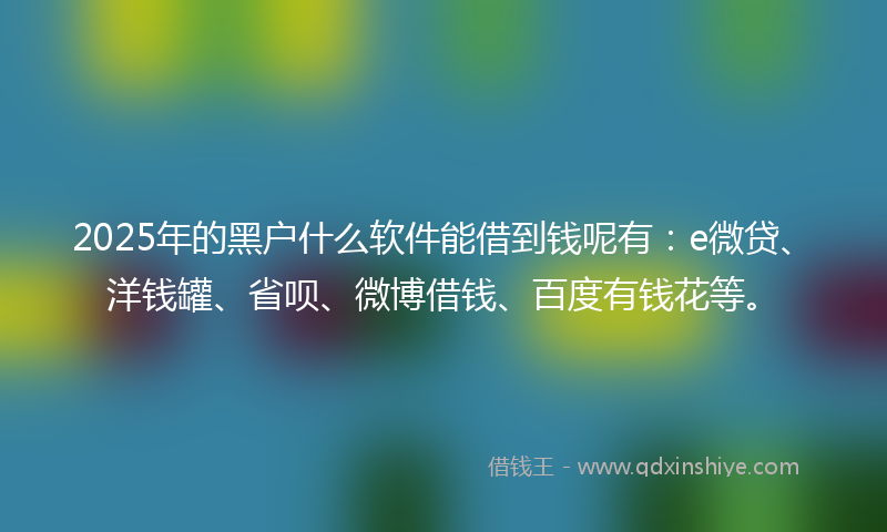 2025年的黑户什么软件能借到钱呢有：e微贷、洋钱罐、省呗、微博借钱、百度有钱花等。