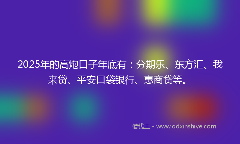 2025年的高炮口子年底有：分期乐、东方汇、我来贷、平安口袋银行、惠商贷等。