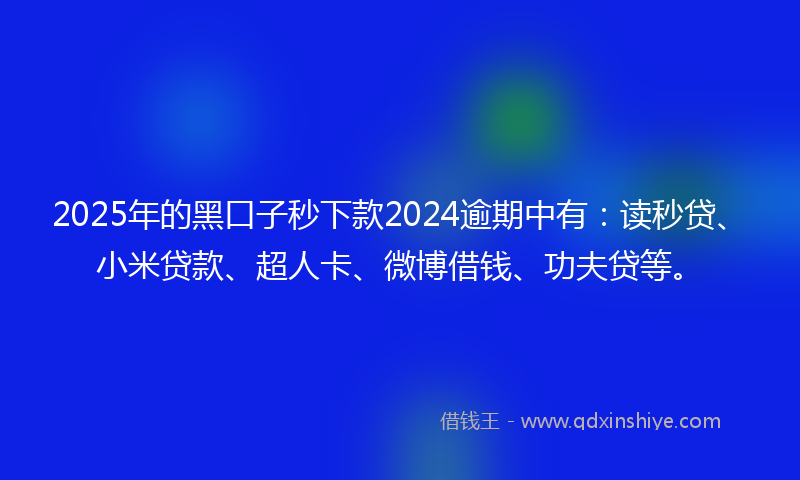 2025年的黑口子秒下款2024逾期中有：读秒贷、小米贷款、超人卡、微博借钱、功夫贷等。