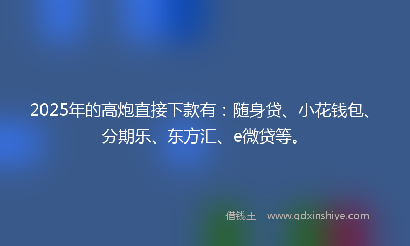 2025年的高炮直接下款有：随身贷、小花钱包、分期乐、东方汇、e微贷等。