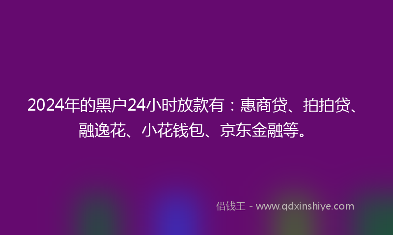2024年的黑户24小时放款有：惠商贷、拍拍贷、融逸花、小花钱包、京东金融等。
