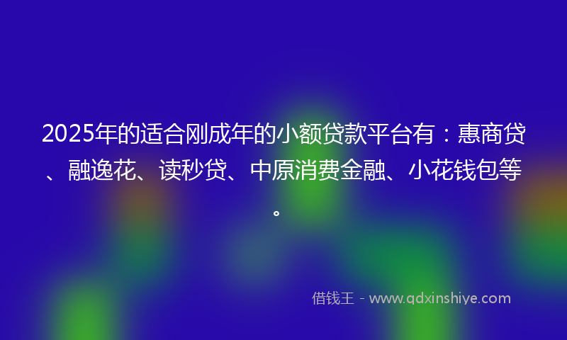 2025年的适合刚成年的小额贷款平台有：惠商贷、融逸花、读秒贷、中原消费金融、小花钱包等。