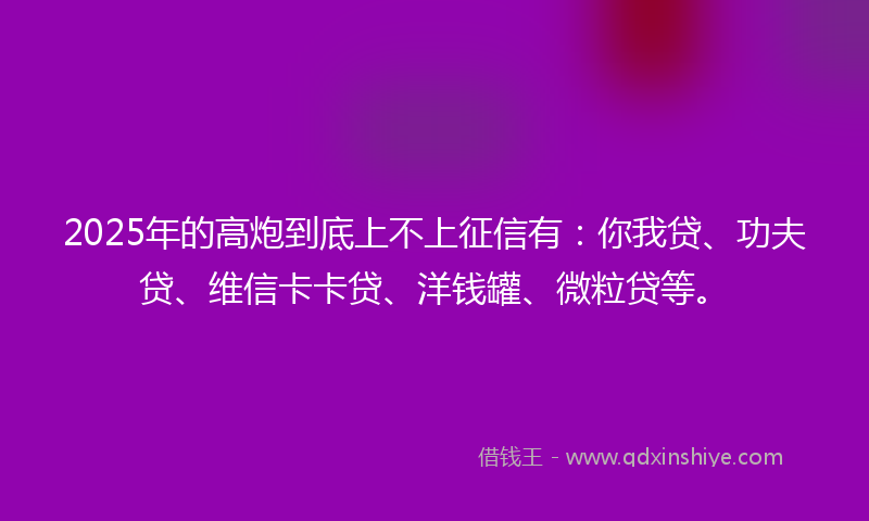 2025年的高炮到底上不上征信有：你我贷、功夫贷、维信卡卡贷、洋钱罐、微粒贷等。