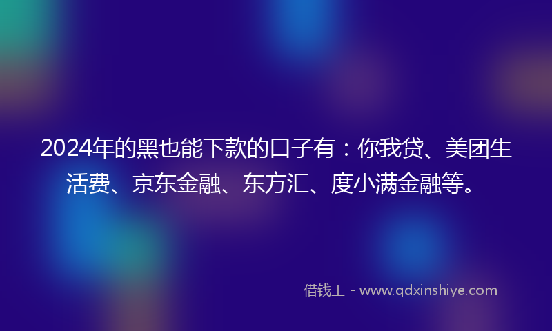 2024年的黑也能下款的口子有：你我贷、美团生活费、京东金融、东方汇、度小满金融等。