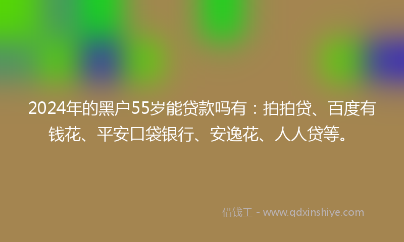 2024年的黑户55岁能贷款吗有：拍拍贷、百度有钱花、平安口袋银行、安逸花、人人贷等。