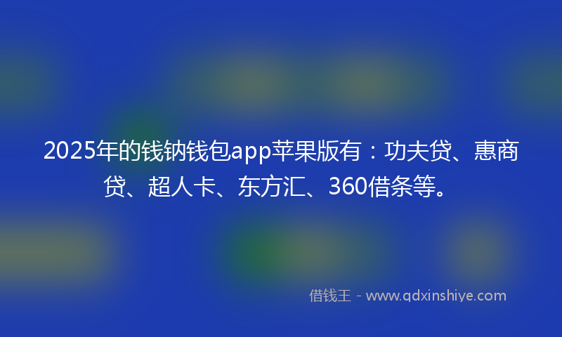 2025年的钱钠钱包app苹果版有：功夫贷、惠商贷、超人卡、东方汇、360借条等。