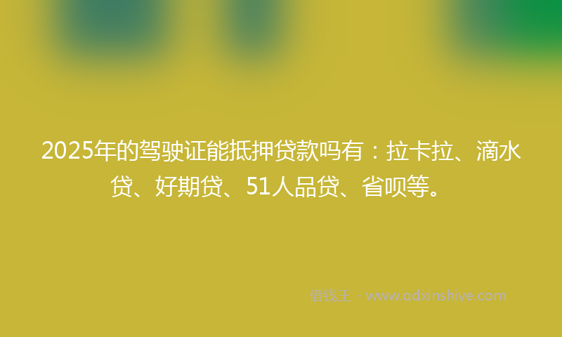 2025年的驾驶证能抵押贷款吗有：拉卡拉、滴水贷、好期贷、51人品贷、省呗等。