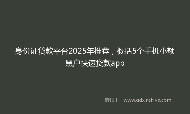身份证贷款平台2025年推荐，概括5个手机小额黑户快速贷款app