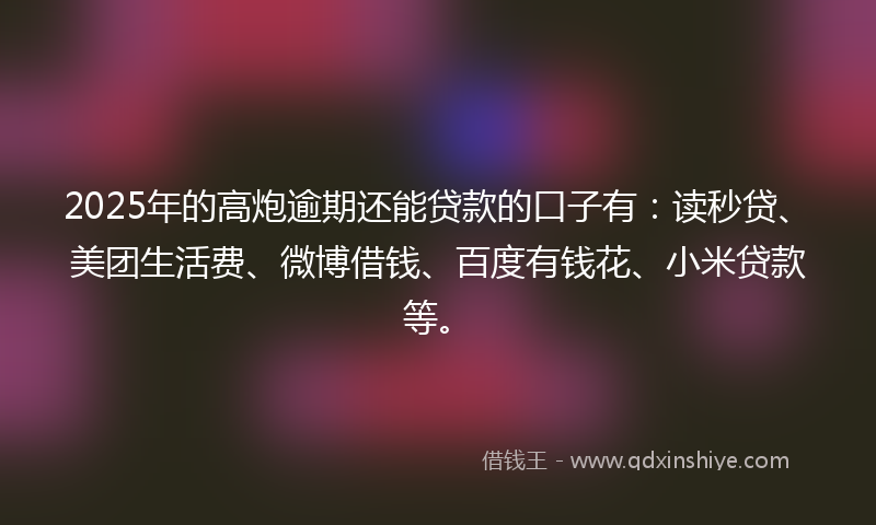 2025年的高炮逾期还能贷款的口子有：读秒贷、美团生活费、微博借钱、百度有钱花、小米贷款等。