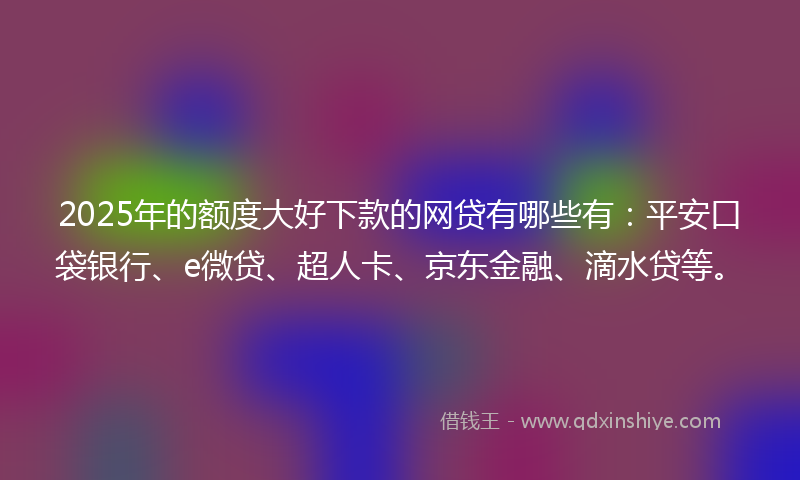 2025年的额度大好下款的网贷有哪些有：平安口袋银行、e微贷、超人卡、京东金融、滴水贷等。