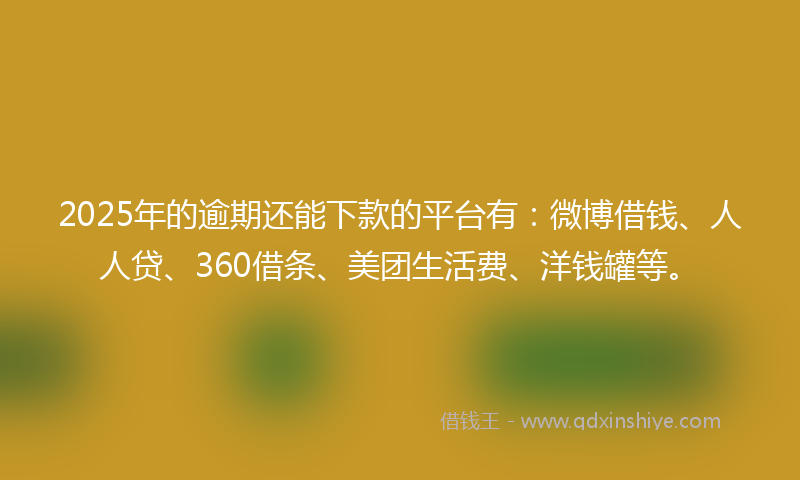 2025年的逾期还能下款的平台有：微博借钱、人人贷、360借条、美团生活费、洋钱罐等。