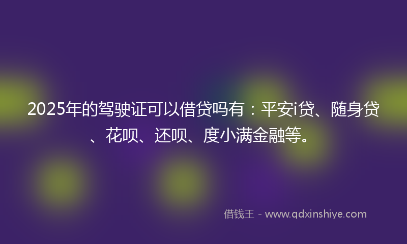 2025年的驾驶证可以借贷吗有：平安i贷、随身贷、花呗、还呗、度小满金融等。