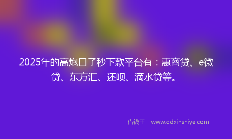 2025年的高炮口子秒下款平台有：惠商贷、e微贷、东方汇、还呗、滴水贷等。