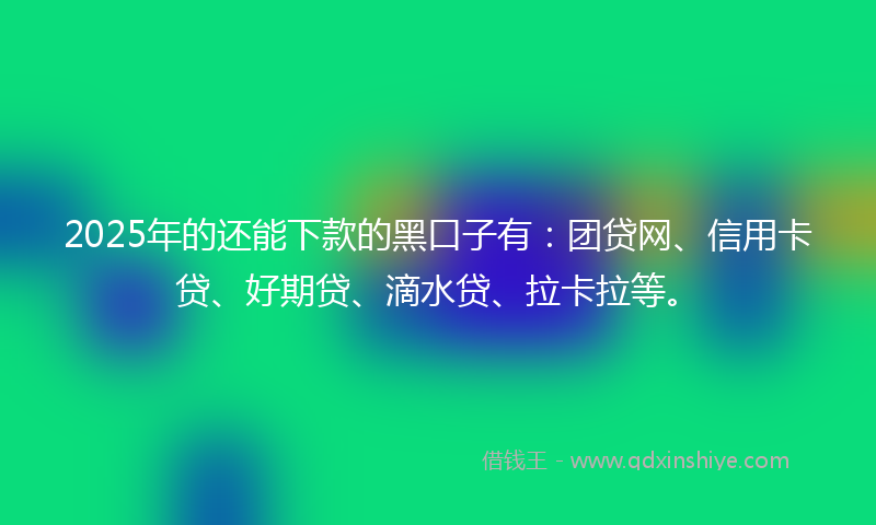 2025年的还能下款的黑口子有：团贷网、信用卡贷、好期贷、滴水贷、拉卡拉等。
