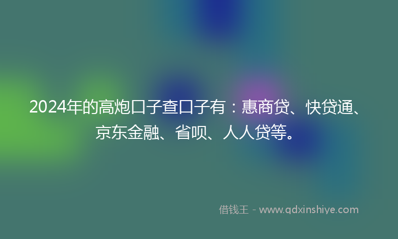 2024年的高炮口子查口子有：惠商贷、快贷通、京东金融、省呗、人人贷等。