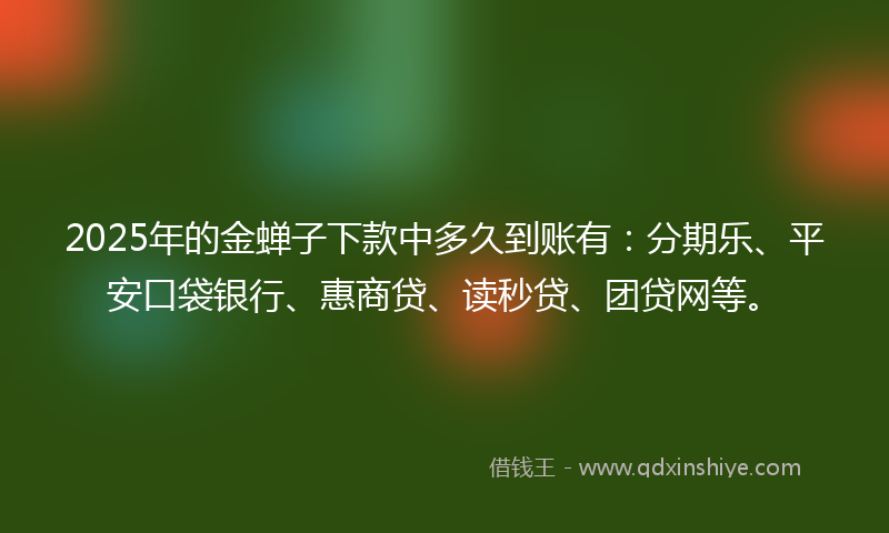 2025年的金蝉子下款中多久到账有：分期乐、平安口袋银行、惠商贷、读秒贷、团贷网等。