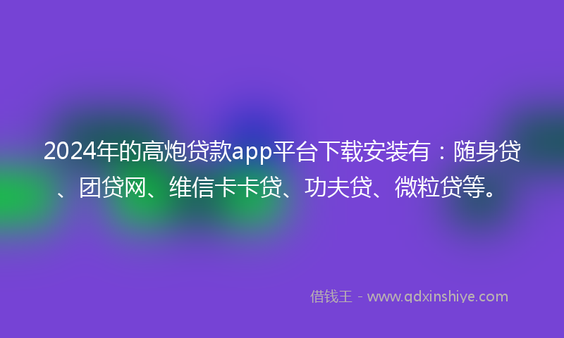 2024年的高炮贷款app平台下载安装有：随身贷、团贷网、维信卡卡贷、功夫贷、微粒贷等。