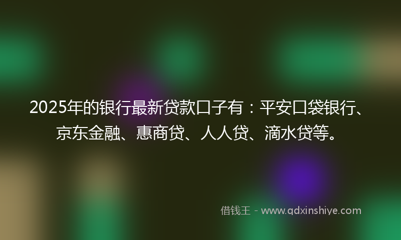 2025年的银行最新贷款口子有：平安口袋银行、京东金融、惠商贷、人人贷、滴水贷等。