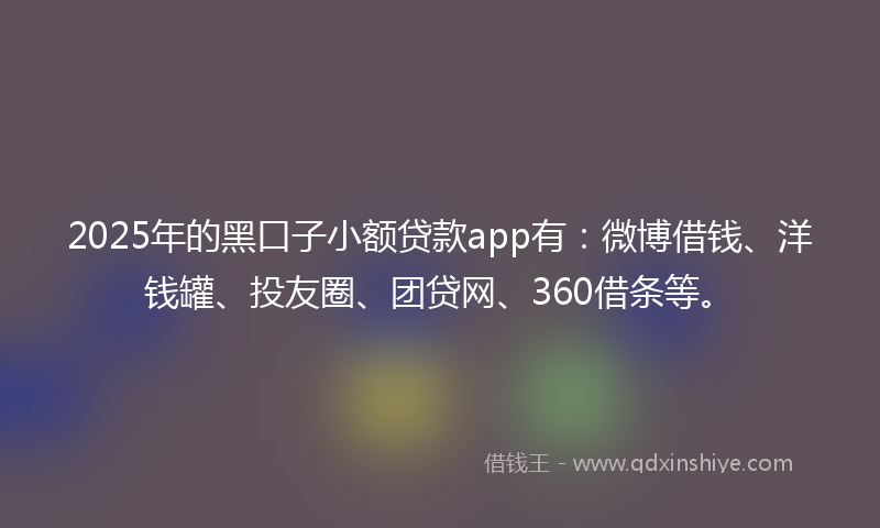 2025年的黑口子小额贷款app有：微博借钱、洋钱罐、投友圈、团贷网、360借条等。