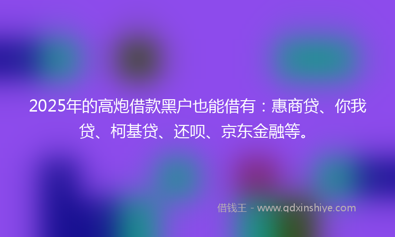 2025年的高炮借款黑户也能借有：惠商贷、你我贷、柯基贷、还呗、京东金融等。