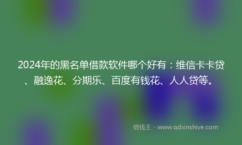 2024年的黑名单借款软件哪个好有：维信卡卡贷、融逸花、分期乐、百度有钱花、人人贷等。