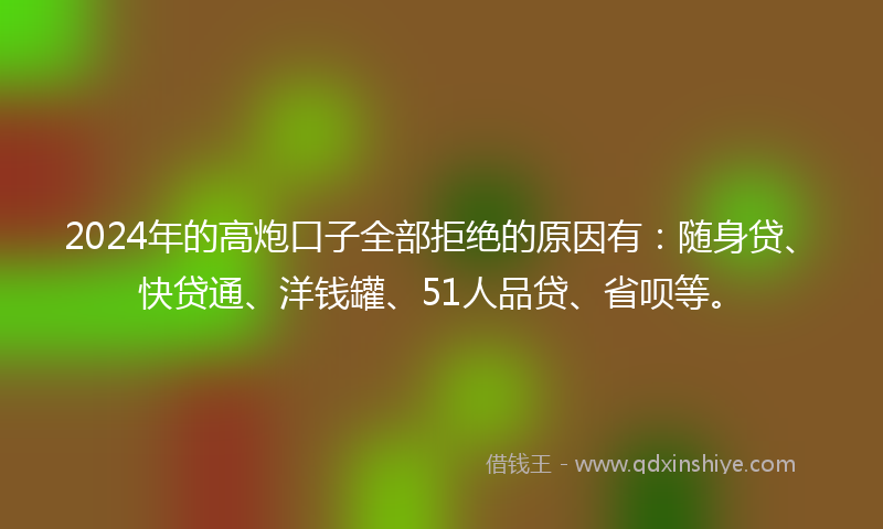 2024年的高炮口子全部拒绝的原因有：随身贷、快贷通、洋钱罐、51人品贷、省呗等。
