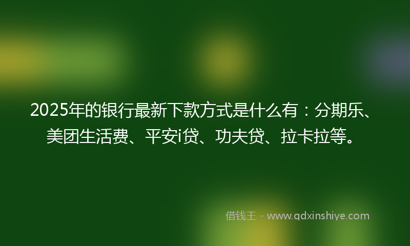 2025年的银行最新下款方式是什么有：分期乐、美团生活费、平安i贷、功夫贷、拉卡拉等。
